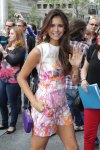 Exclusive - Nina Dobrev Arrives at Holt Renfrew in Pastel Pink Romper & Orange Heels